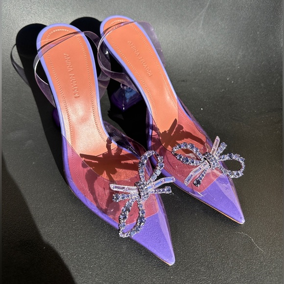 AMINA MUADDI Rosie see-through purple Crystal Embellished Slingback Pumps - Picture 1 of 11